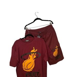SOLE‎ GOAT Burgundy Miami Heat Basketball Graphic T-Shirt & Shorts Set NWT